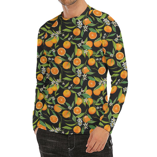 Orange Fruit Pattern Print Men's Long Sleeve Rash Guard
