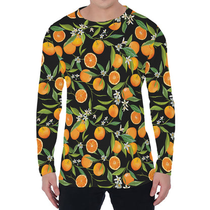 Orange Fruit Pattern Print Men's Long Sleeve T-Shirt