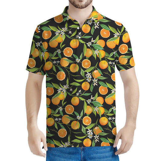 Orange Fruit Pattern Print Men's Polo Shirt