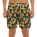 Orange Fruit Pattern Print Men's Split Running Shorts