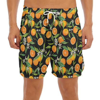 Orange Fruit Pattern Print Men's Split Running Shorts