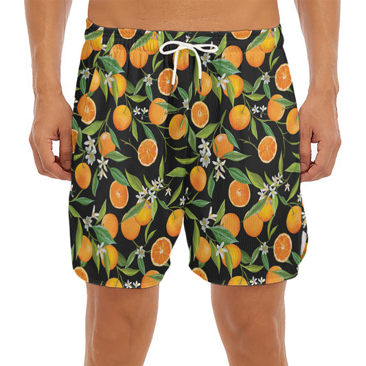Orange Fruit Pattern Print Men's Split Running Shorts