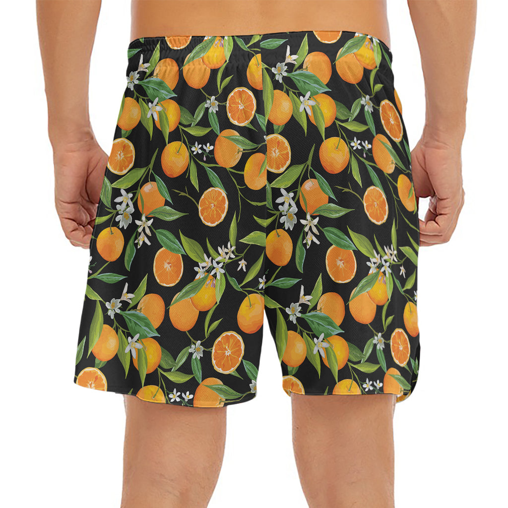 Orange Fruit Pattern Print Men's Split Running Shorts