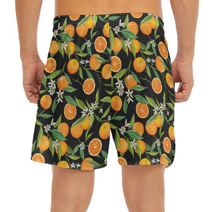 Orange Fruit Pattern Print Men's Split Running Shorts