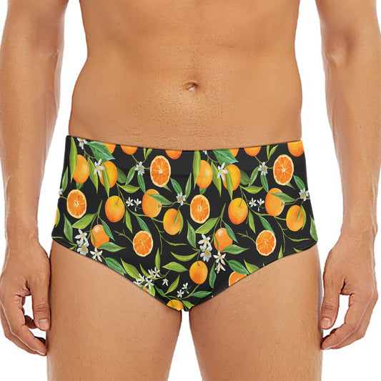 Orange Fruit Pattern Print Men's Triangle Swim Briefs
