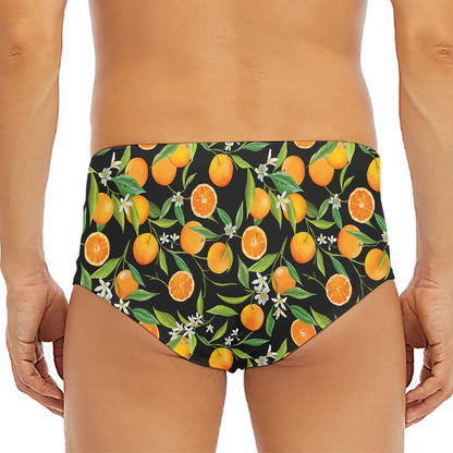 Orange Fruit Pattern Print Men's Triangle Swim Briefs