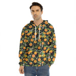 Orange Fruit Pattern Print Men's Velvet Pullover Hoodie