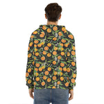 Orange Fruit Pattern Print Men's Velvet Pullover Hoodie