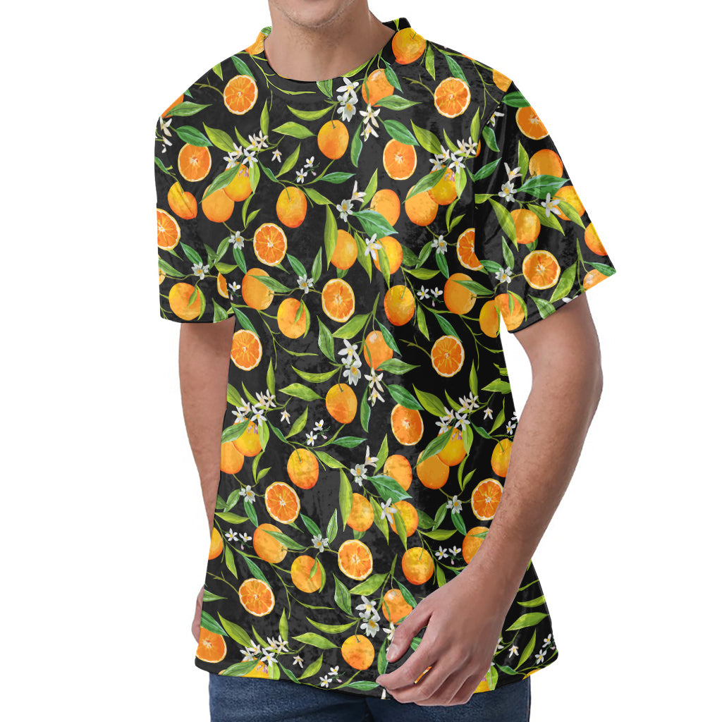 Orange Fruit Pattern Print Men's Velvet T-Shirt