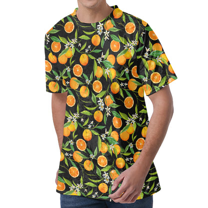 Orange Fruit Pattern Print Men's Velvet T-Shirt