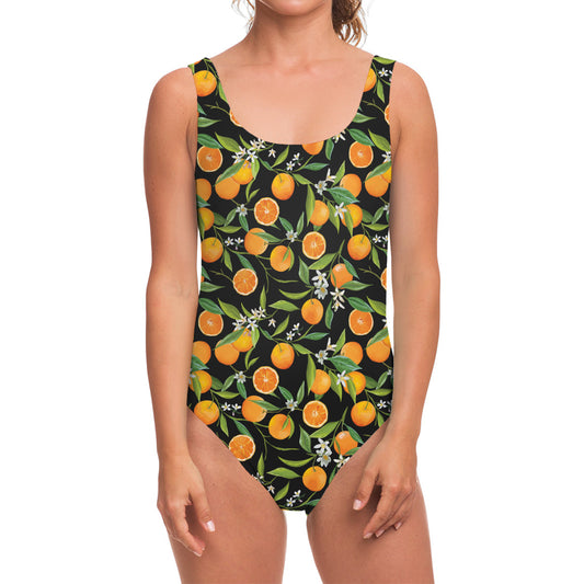 Orange Fruit Pattern Print One Piece Swimsuit