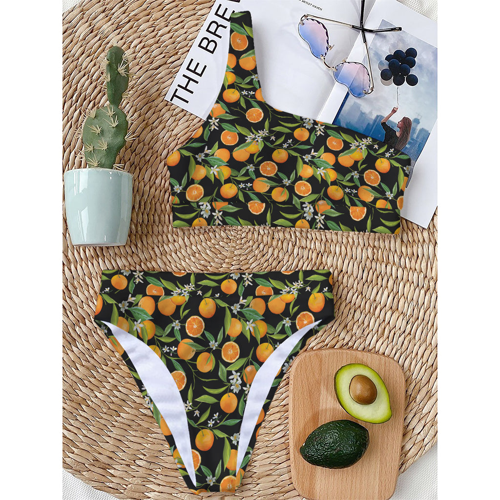 Orange Fruit Pattern Print One Shoulder Bikini Top