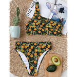 Orange Fruit Pattern Print One Shoulder Bikini Top
