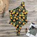 Orange Fruit Pattern Print One Shoulder Bodysuit