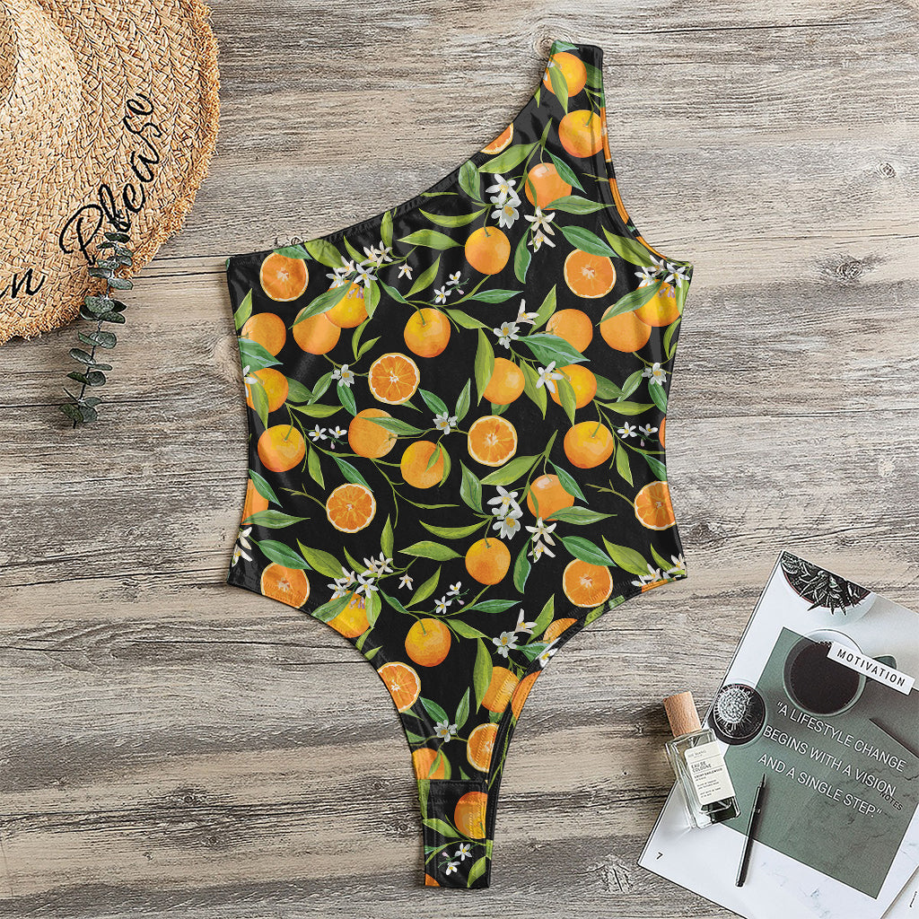 Orange Fruit Pattern Print One Shoulder Bodysuit