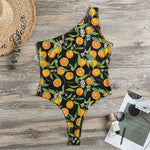Orange Fruit Pattern Print One Shoulder Bodysuit