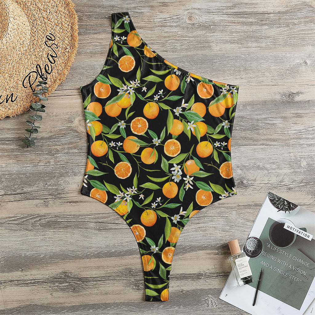 Orange Fruit Pattern Print One Shoulder Bodysuit