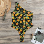 Orange Fruit Pattern Print One Shoulder Bodysuit