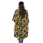 Orange Fruit Pattern Print Open Front Beach Cover Up