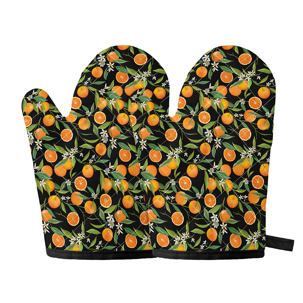Orange Fruit Pattern Print Oven Mitts