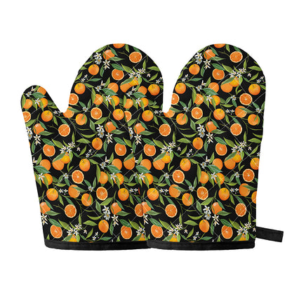 Orange Fruit Pattern Print Oven Mitts