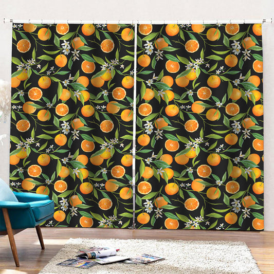 Orange Fruit Pattern Print Pencil Pleat Curtains