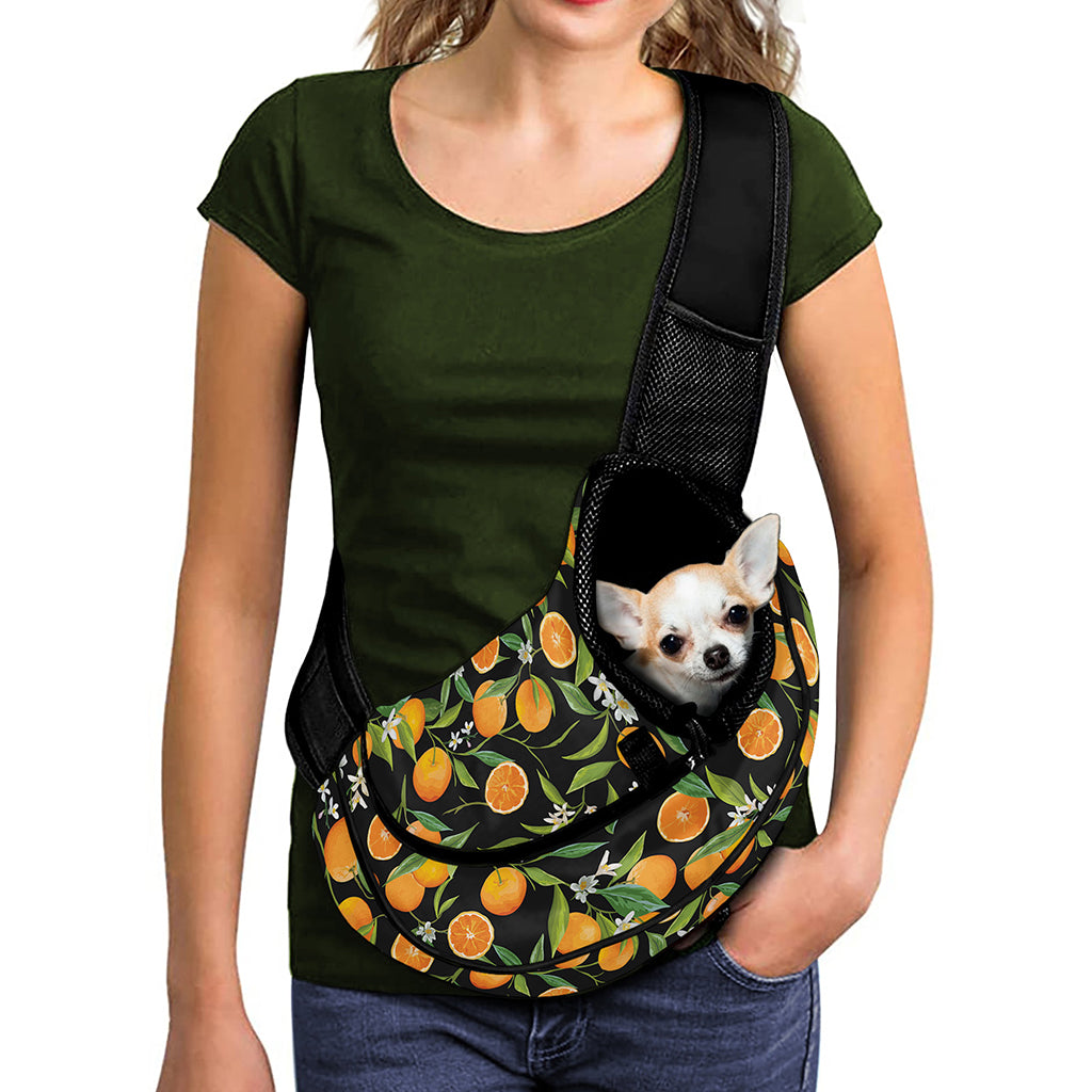 Orange Fruit Pattern Print Pet Sling Carrier