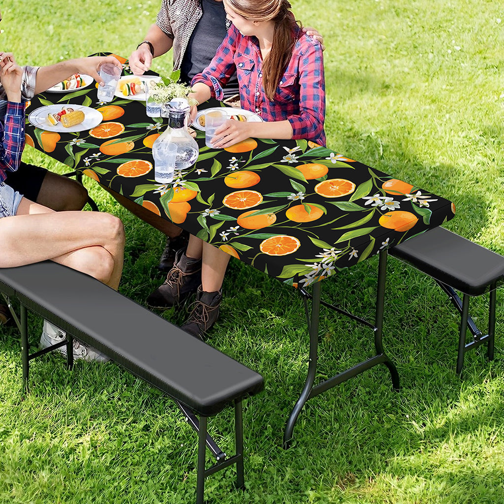 Orange Fruit Pattern Print Picnic Table Cover