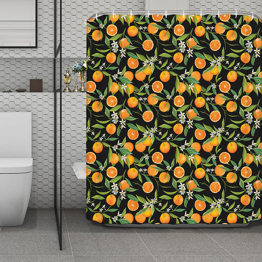 Orange Fruit Pattern Print Polyester Shower Curtain