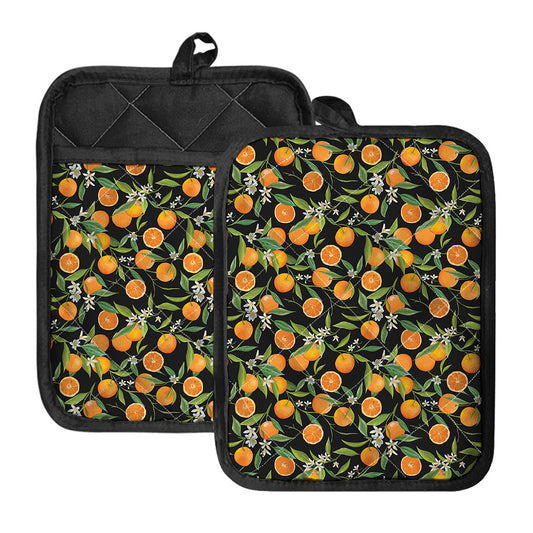 Orange Fruit Pattern Print Pot Holders With Pocket