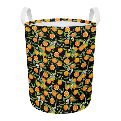 Orange Fruit Pattern Print Round Laundry Basket