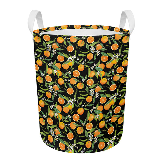 Orange Fruit Pattern Print Round Laundry Basket