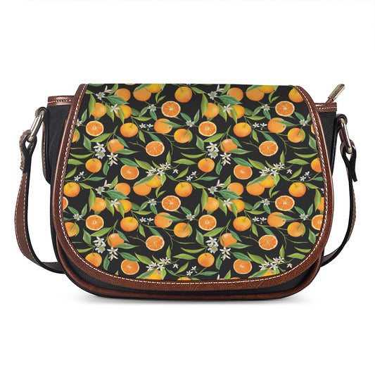 Orange Fruit Pattern Print Saddle Bag