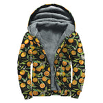 Orange Fruit Pattern Print Sherpa Lined Zip Up Hoodie