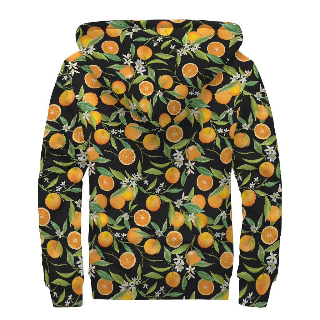 Orange Fruit Pattern Print Sherpa Lined Zip Up Hoodie