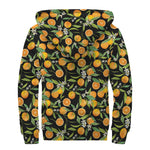 Orange Fruit Pattern Print Sherpa Lined Zip Up Hoodie