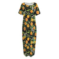Orange Fruit Pattern Print Short Sleeve Long Nightdress