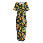 Orange Fruit Pattern Print Short Sleeve Long Nightdress