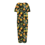 Orange Fruit Pattern Print Short Sleeve Long Nightdress