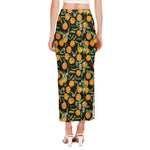 Orange Fruit Pattern Print Side Slit Maxi Skirt