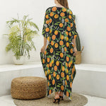 Orange Fruit Pattern Print Silk V-Neck Kaftan Dress