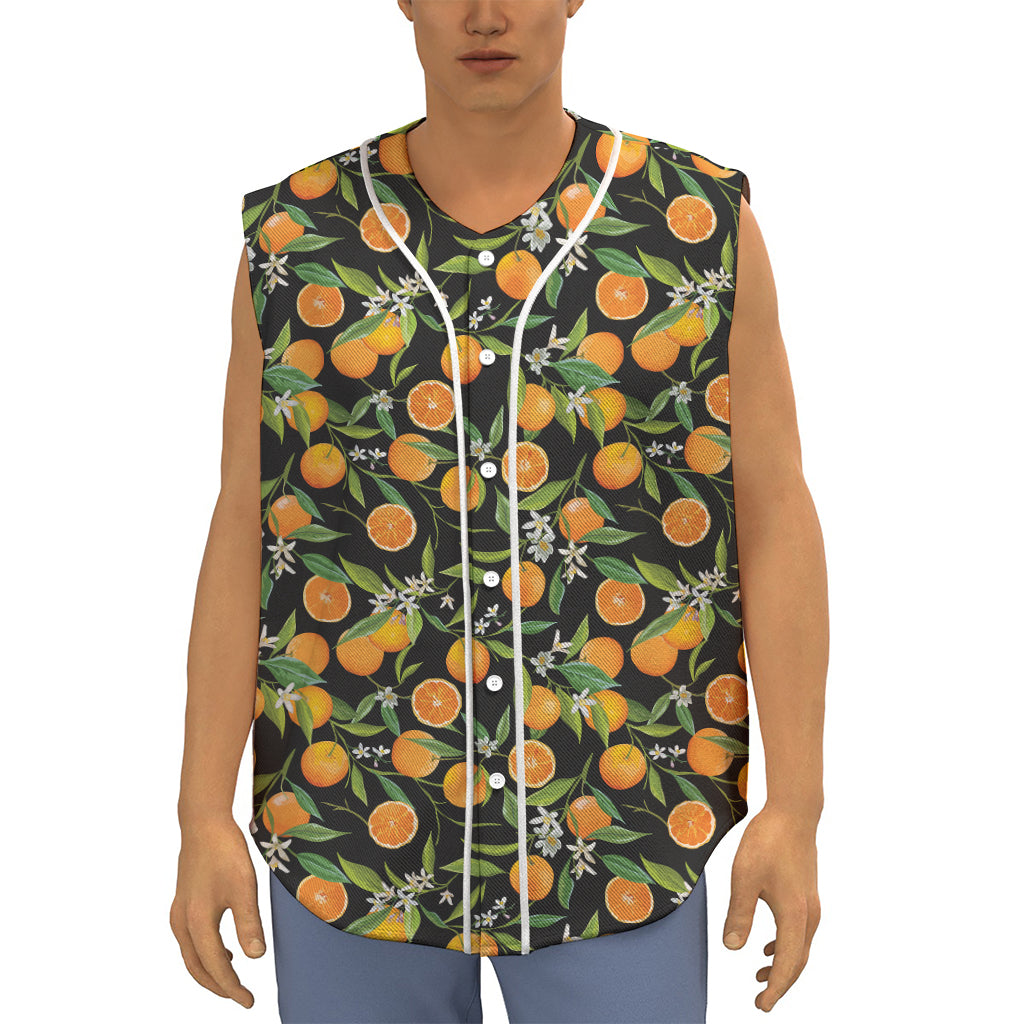 Orange Fruit Pattern Print Sleeveless Baseball Jersey
