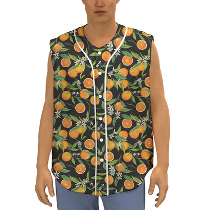 Orange Fruit Pattern Print Sleeveless Baseball Jersey
