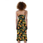 Orange Fruit Pattern Print Slim Fit Midi Cami Dress