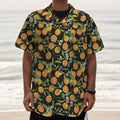 Orange Fruit Pattern Print Textured Short Sleeve Shirt