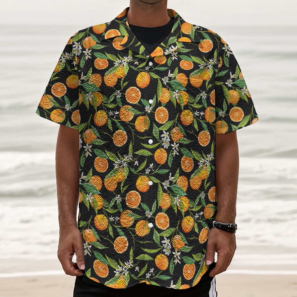 Orange Fruit Pattern Print Textured Short Sleeve Shirt