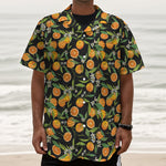 Orange Fruit Pattern Print Textured Short Sleeve Shirt