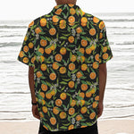 Orange Fruit Pattern Print Textured Short Sleeve Shirt