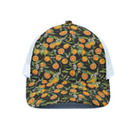 Orange Fruit Pattern Print White Mesh Trucker Cap