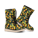 Orange Fruit Pattern Print Winter Boots